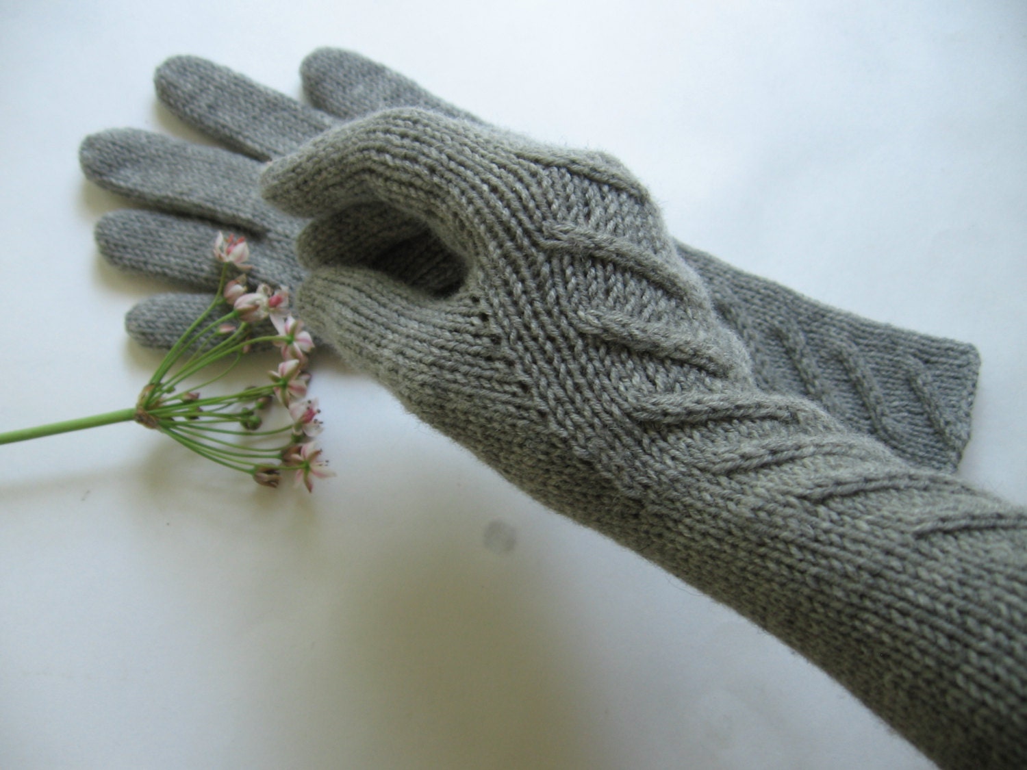 Knit women's long gloves 100 pure wool Hand knitted warm