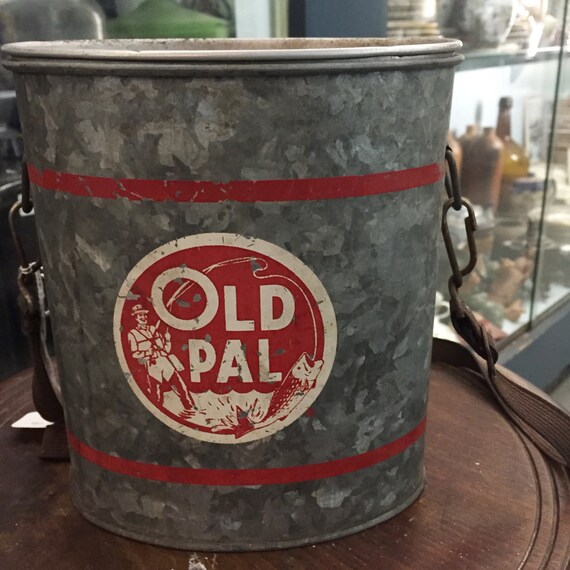 Vintage Old Pal Bait Bucket with Original Canvas Strap