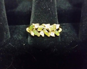 Goldtone Green Stone Ring