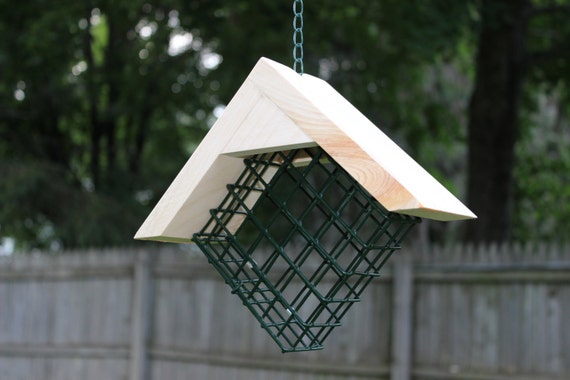 Hanging Bird Feeder-Handmade Wooden Suet Block Cage Feeder-No Finish