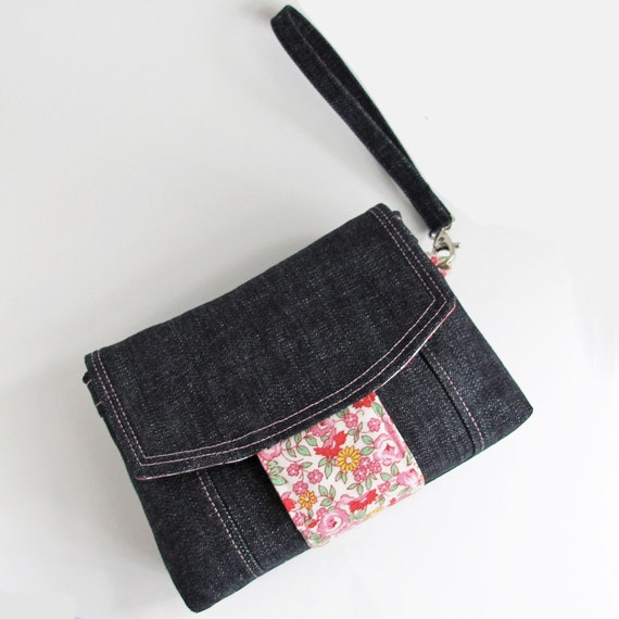 Denim Wristlet Clutch Fabric Handbag Clutch Purse