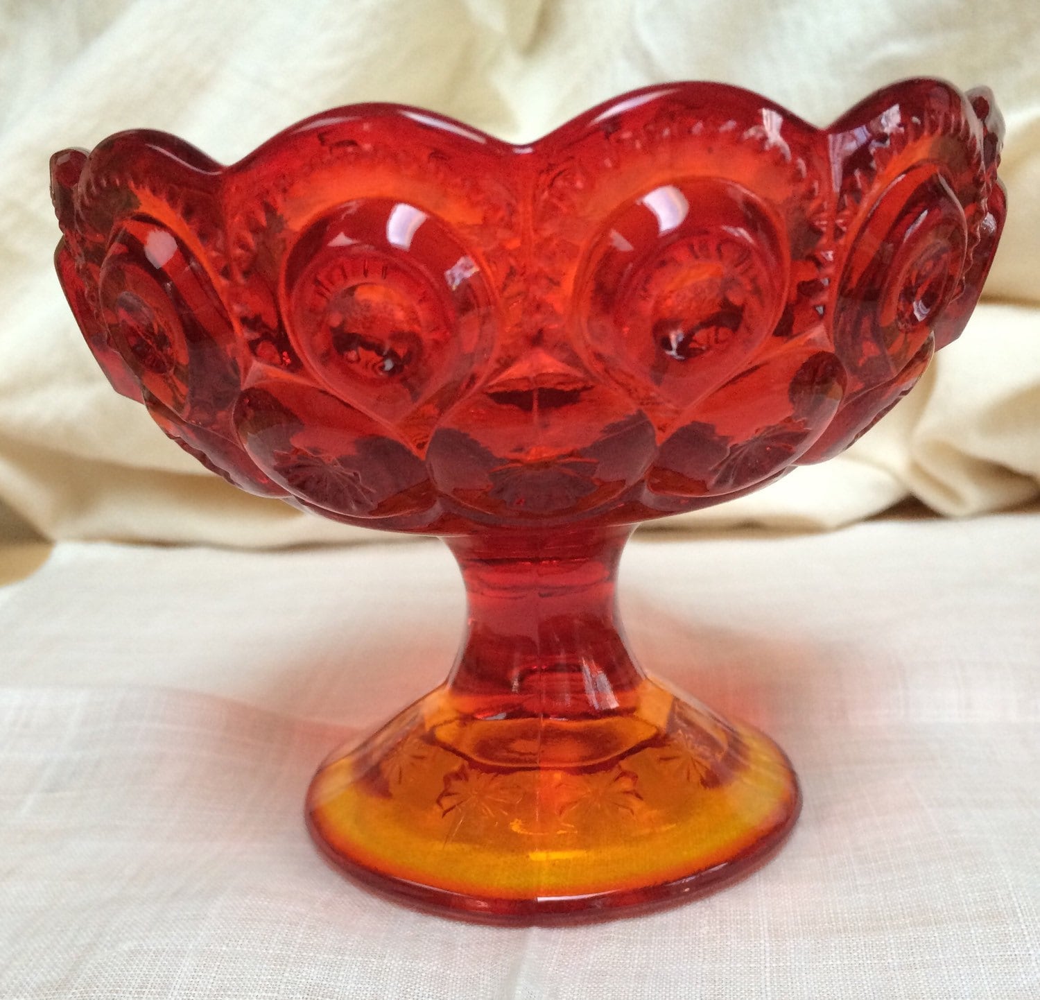 Amberina Glass Candy Compote Dish Bowl Footed By FernHouseStudio