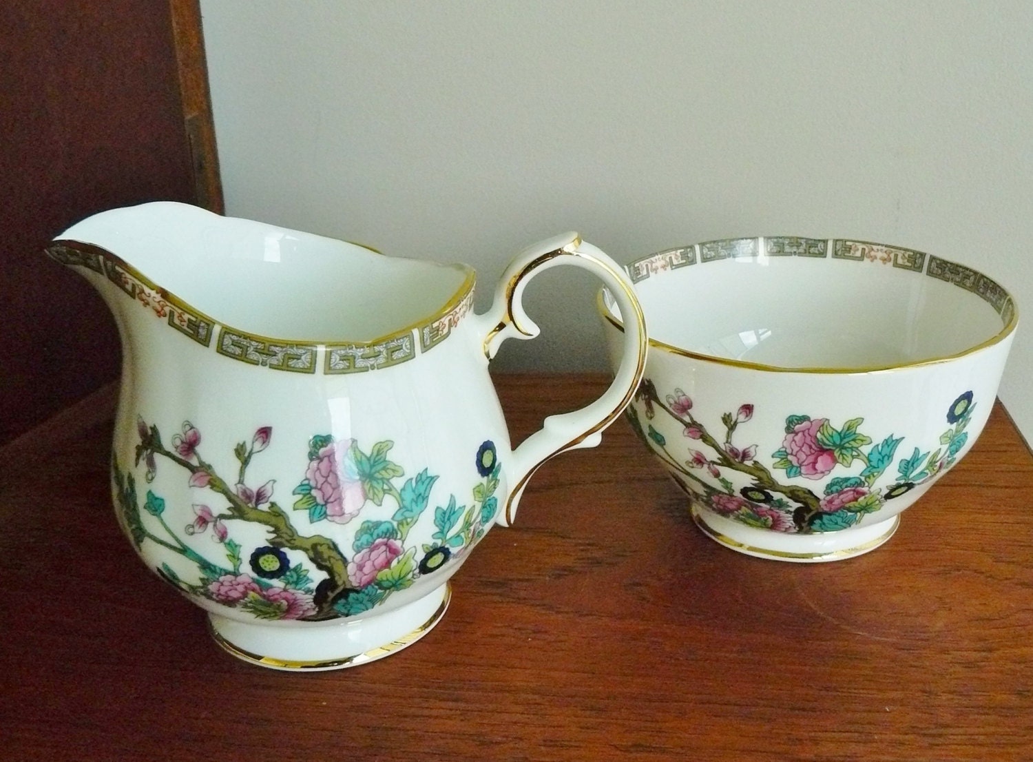 Vintage English Duchess bone china creamer or milk jug and sugar bowl