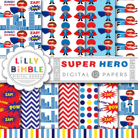 60% off Superhero digital papers for birthdays, scrapbooking. Commercial use included paper pack DOWNLOAD Il_570xn