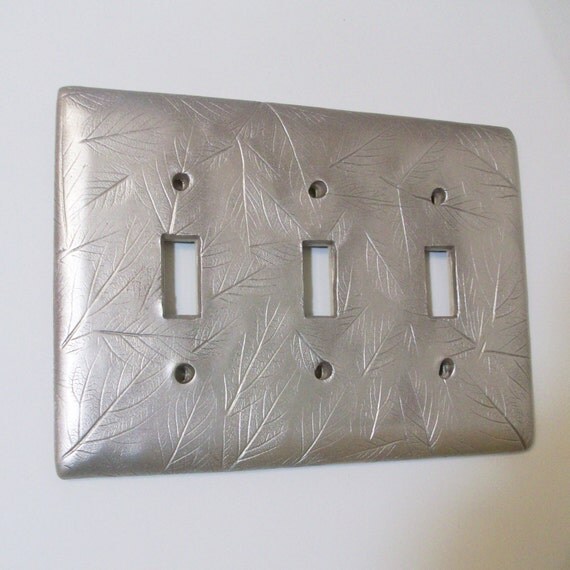 Silver leaves triple toggle light switch cover by Peggers on Etsy