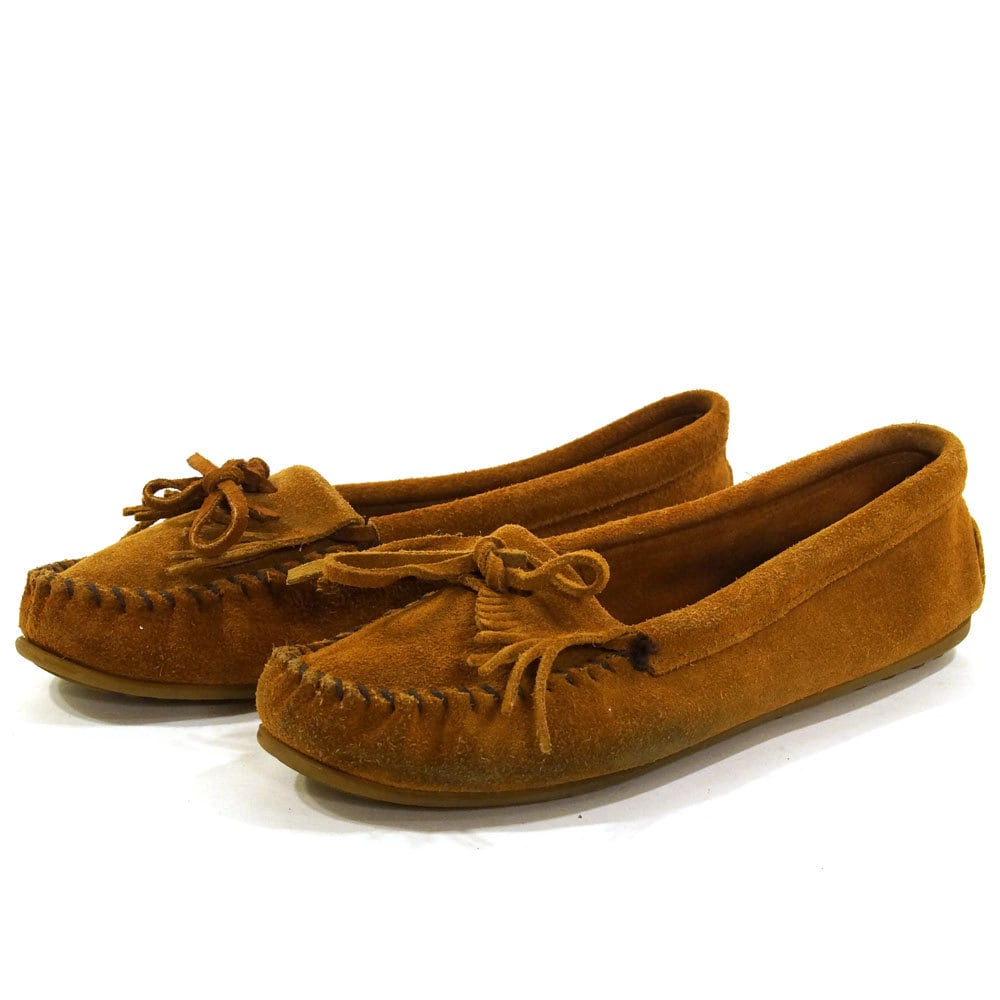 Minnetonka Driving Moccasins / Fringed Loafers / Brown Suede