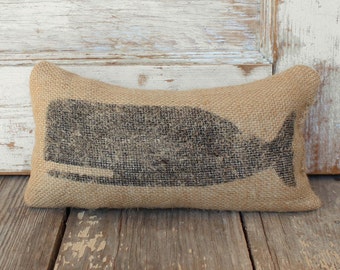 Cachalot Whale- Burlap Feed Sack Doorstop - Nautical Door Stop - Burlap Decor