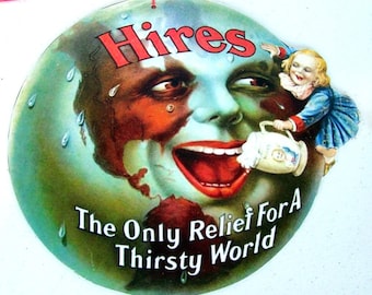 Reproduction HIRES ROOT BEER 1930's cardboard double sided 11.5" hanging sign.