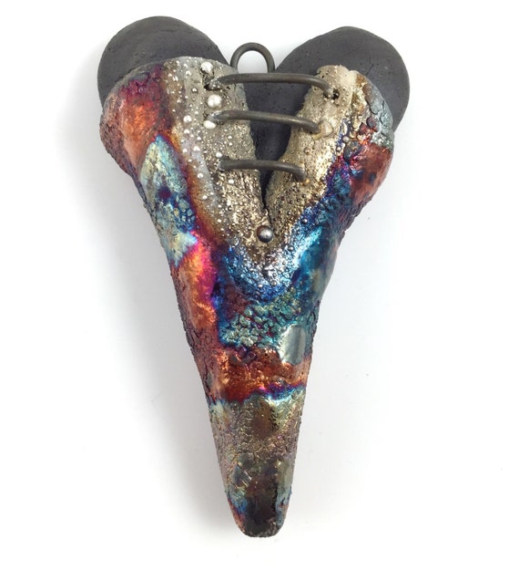 Raku Ceramic Heart Pendant Jewelry Handmade Gifts         by MAKUstudio