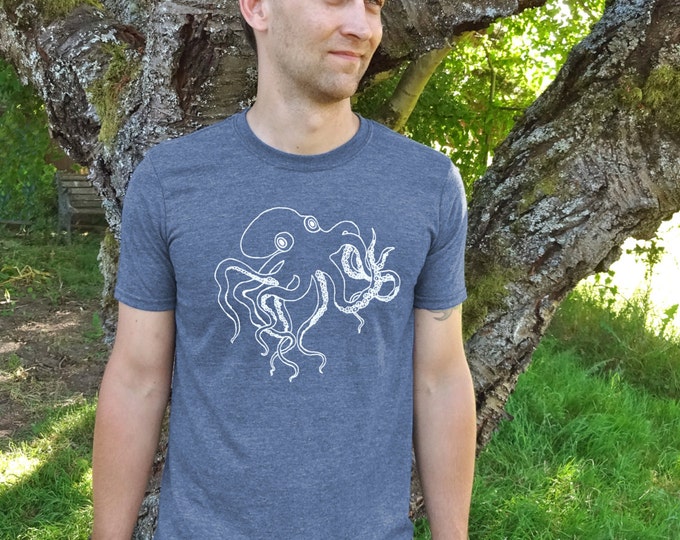 Mens Graphic Tee, Mens Print Tshirt, Screen Print Tshirt, Men Octopus Shirt, Octopus Tshirt, Men Nautical Tshirt, Kraken Shirt, Octopus Tee