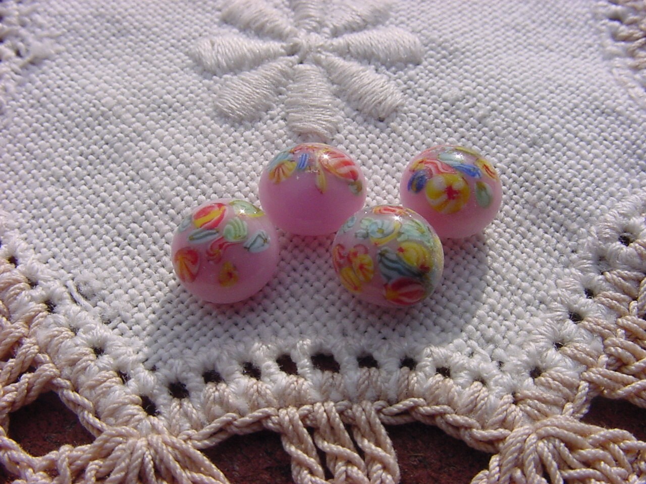 Sweet Pink Millefiori Buttons Vintage Glass Beads