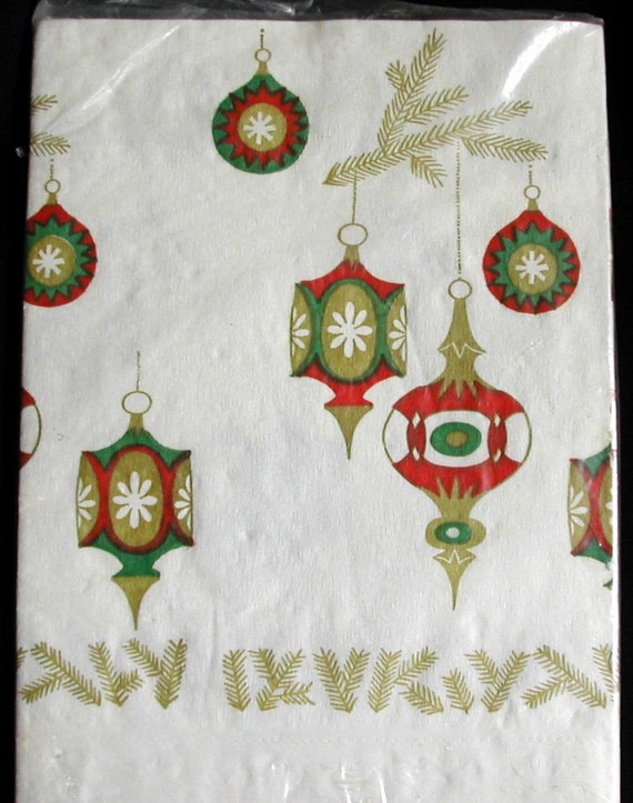 1950s Crepe Paper Christmas Tablecloth by hollyhockscottage