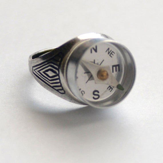 Large Compass Ring, Steampunk Jewelry, Silver Promise Ring, Working ...