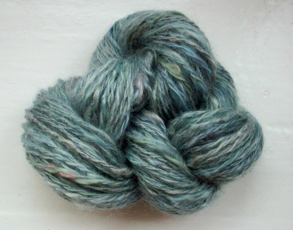 Handspun yarn, hand painted wool, Wensleydale yarn, smoky blue grey, pastels hints by SpinningStreak