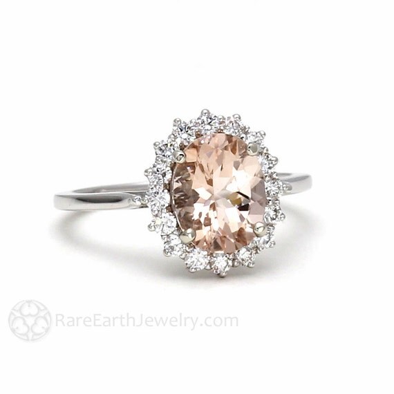 Morganite Engagement Ring Peach Morganite Ring Oval Halo