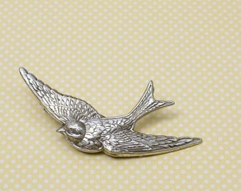 Bird barrette hair clip sparrow retro silver or bronze hair accessory vintage style swallow