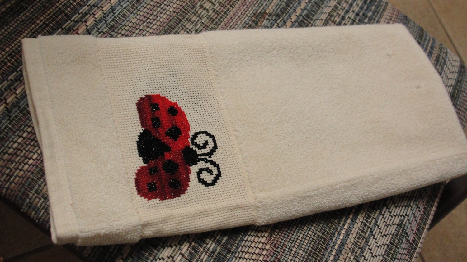 Cross Stitch Lady Bug Kitchen Towel