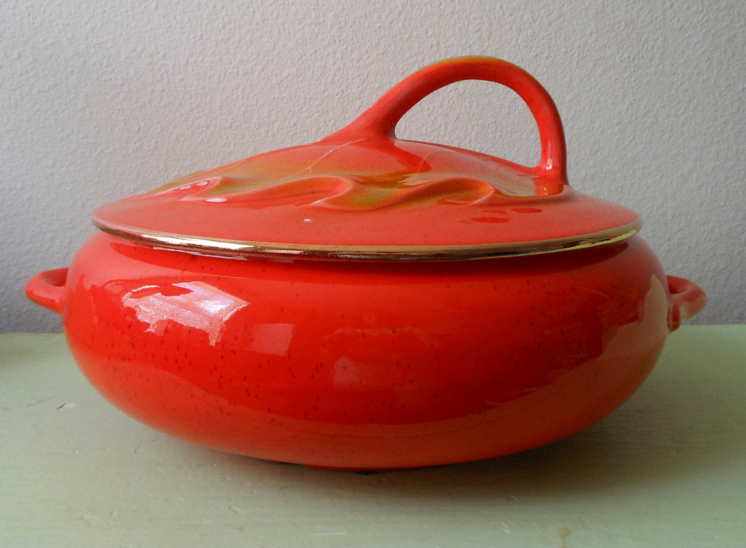 Vintage 60s Flame Orange Ceramic Soup Tureen by ModernTimesVintage