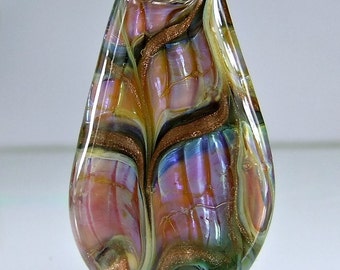 Glass Lampwork Focal Bead Blue Grey Pink Purple Goldstone