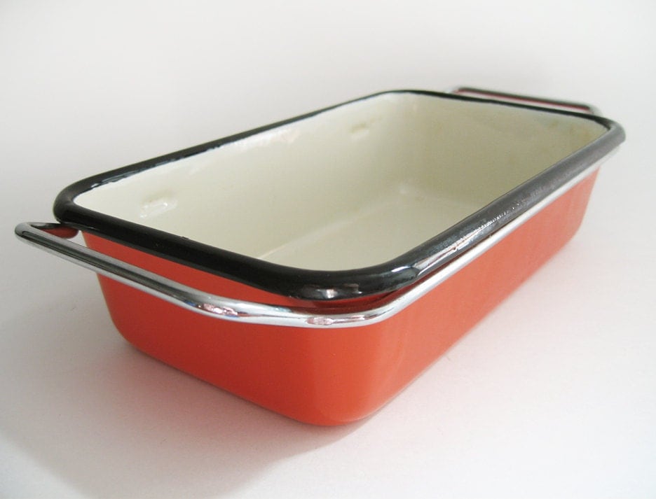 Enamel Loaf Pan. Vintage Enameled Baking Pan Bright Orange w