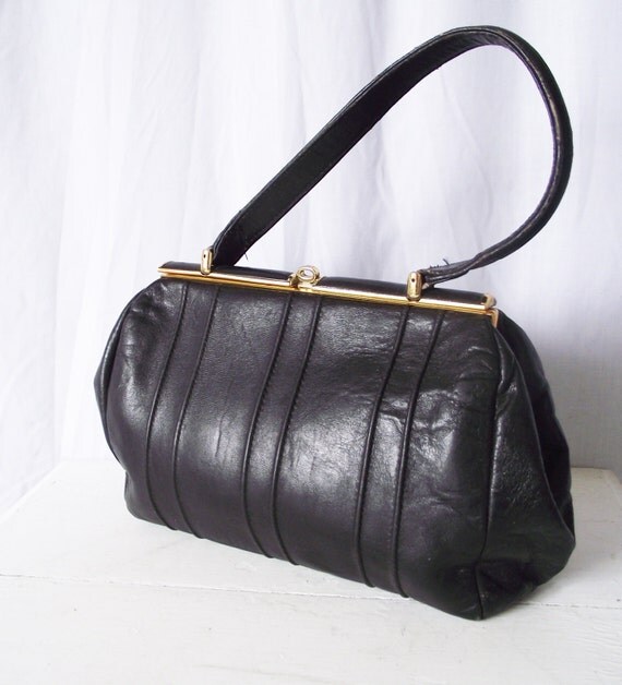 Vintage Jane Shilton Purse Black Leather Bag Gold Clutch