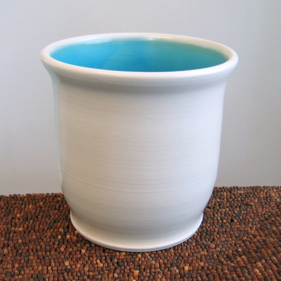 Ceramic Utensil Crock In Turquoise Blue Stoneware by KarinLorenc