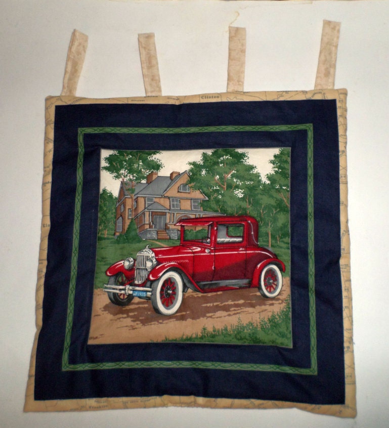 Red Car Wall Hanging Quilted Wall Hanging by CarriesCraftStore