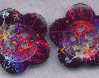 Black Flower Wood Buttons Wooden Buttons 37mm (1 1/2 inch) Set of 4/BT519