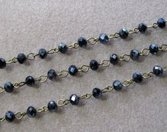 One Meter 39.5" Faceted Black AB Rondelle Glass 6mm Beaded Rosary Chain Antique Bronze Brass 969-Blk