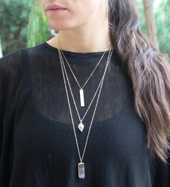 Long Vertical Gold Bar necklace Personalized by TheSilverWren