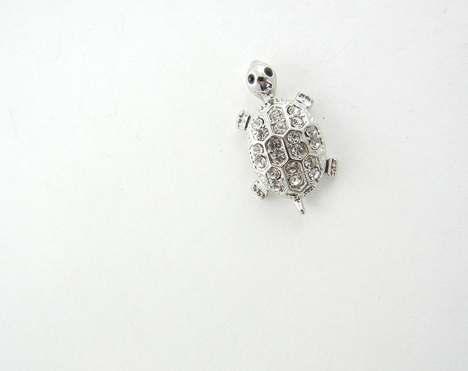 Small Silver-tone Turtle Pendant with Rhinestone Accents