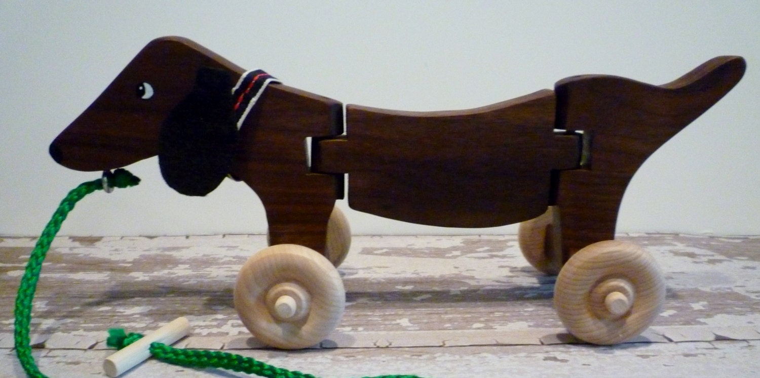 Toy Wooden Dog Pull Toy Walnut Wood Wiggle When I Walk