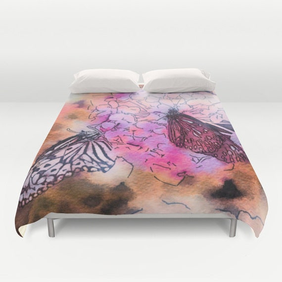 Butterfly Duvet Cover Watercolor Bedding Flower bedding