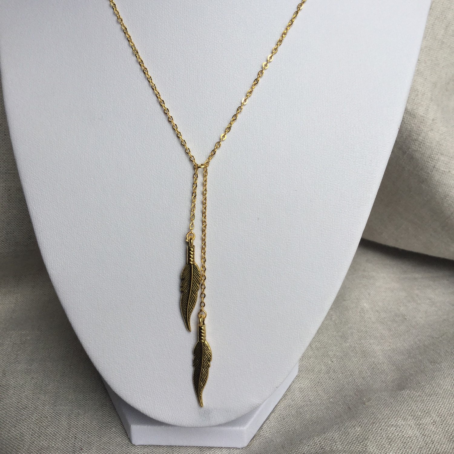 2 Feather Necklace Gold Feather Necklace Dainty gold