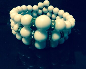 Beaded bracelet memory wire and rhinestones