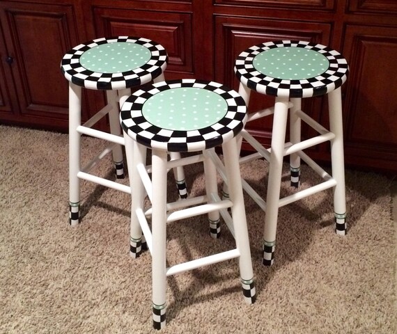 Whimsical Painted Furniture Painted bar stool // round