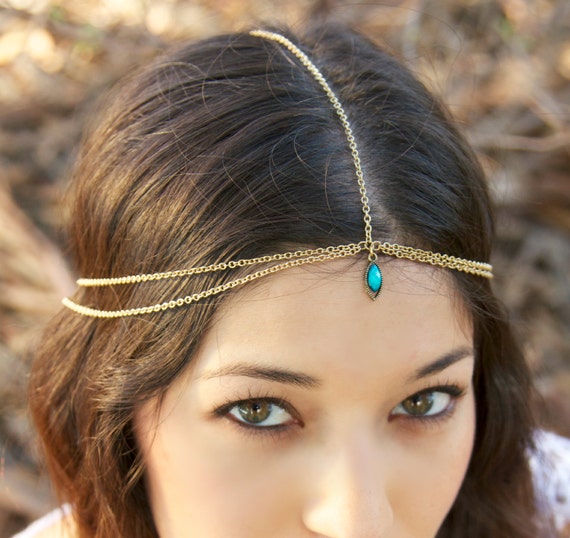 Bohemian Turquoise Headchain / headpiece / head chain / hair