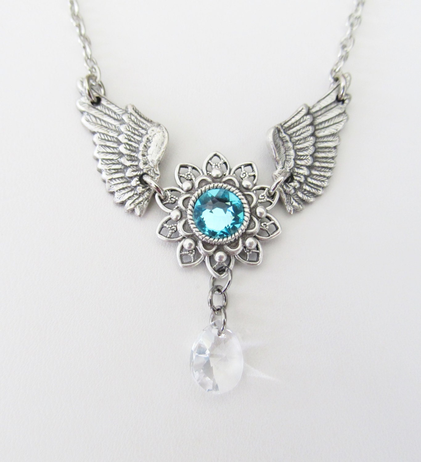 Angel Wing Necklace Swarovski Crystals Winged Jewelry