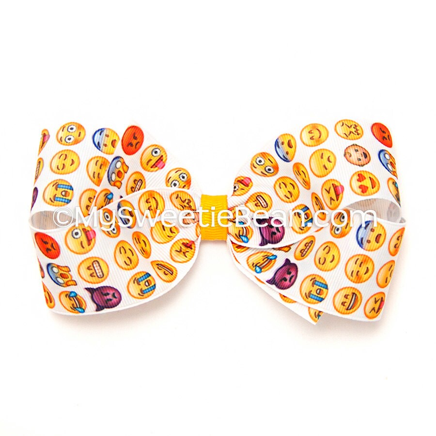 Emoji Hair Bow 5 inch Hair Bow Printed Boutique Bow Emoji