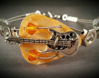 Guitar pick and guitar string bracelet "Peach Guitar"