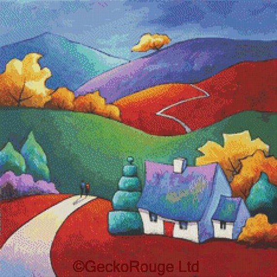 Cross stitch modern art by Gillian Mowbray 'Golden by GeckoRouge