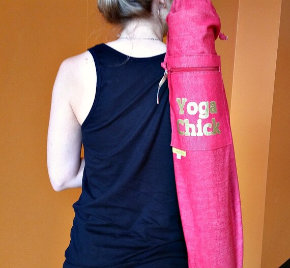 Red Denim Yoga Mat Bag with Graphic Logo Yoga Gear by PippiHepburn