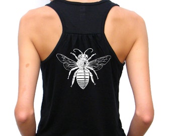 Ladies Flowy Racerback Tank Top - Bee Design - Bella Flowy Tank - Small, Medium, Large, Extra Large, 2XL