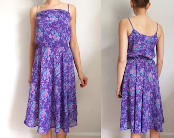 Vintage Floral Print Purple Dress XS by Jody California // vintage 70s 80s sundress 1970s 1980s teal blue pink extra small // sleeveless