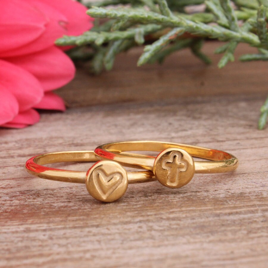 Set of Two Mother's Initial Rings. Stacked Alphabet