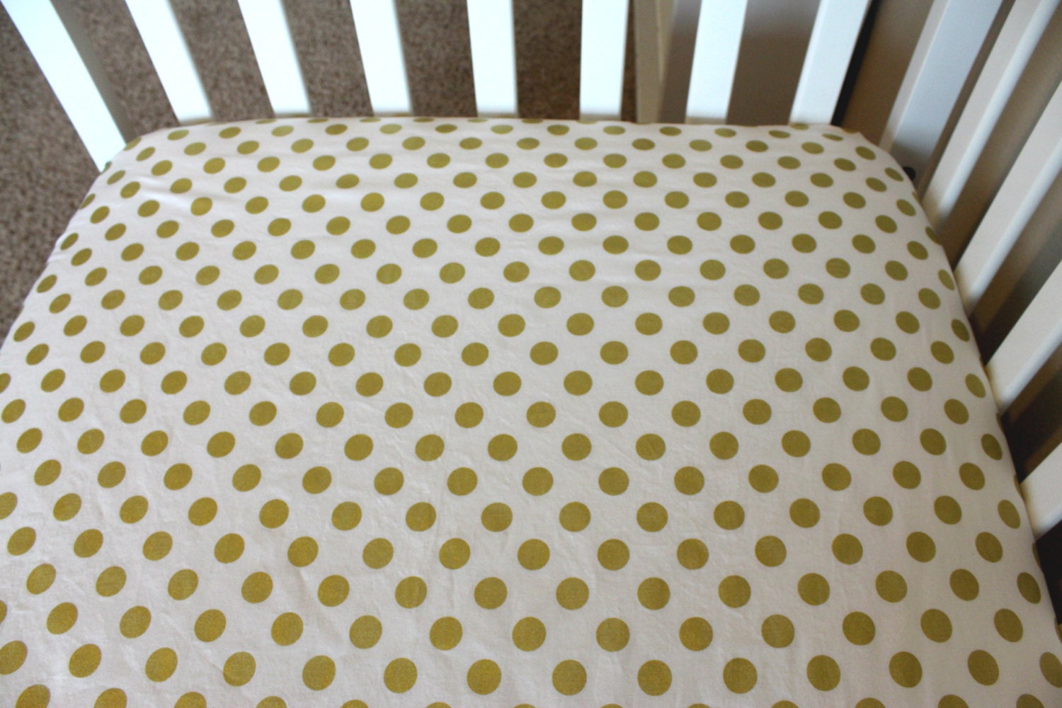 Metallic Gold Fitted Crib Sheet or Changing Pad Cover Polka