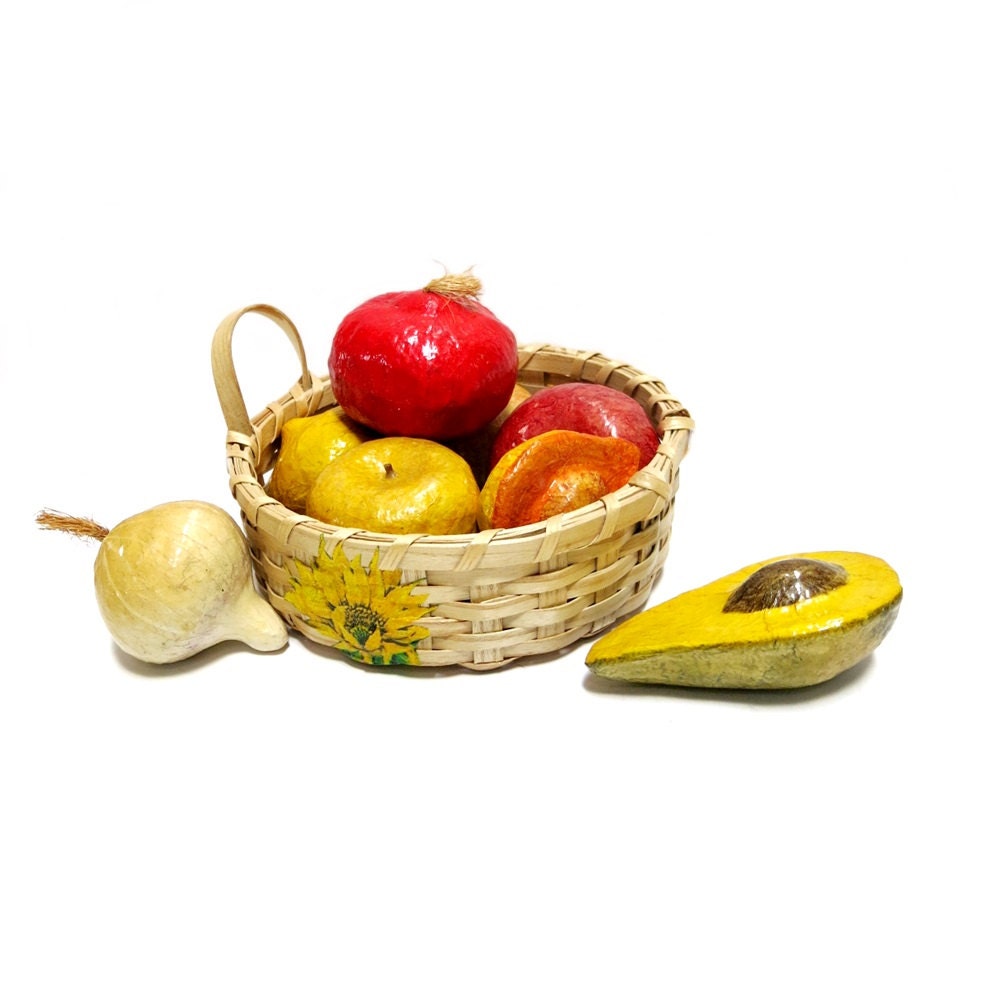 Paper Mache Fruits & Vegetables 8 Pieces Vintage by CoconutRoad