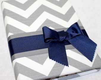 GUEST Book- BABY Shower Guest Book, Elephant Theme, Navy Blue and Gray, Gray and White Chevron fabric, Custom Colors available