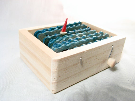 kinetic sailboat art, automaton, small wooden box, nautical decor 