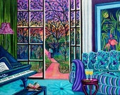 Fine Art Print Couples Piano Still Life Interior Flamingo from Original Oil Painting A Sunset Stroll with Rousseau by k Madison Moore Fine Art Print Couples Piano Still Life Interior Flamingo from Original Oil Painting A Sunset Stroll with Rousseau by k Madison Moore
